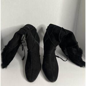 Vtg New Coach Women’s Faux Fur Top Mid Calf Chic Black Boots Sz 10